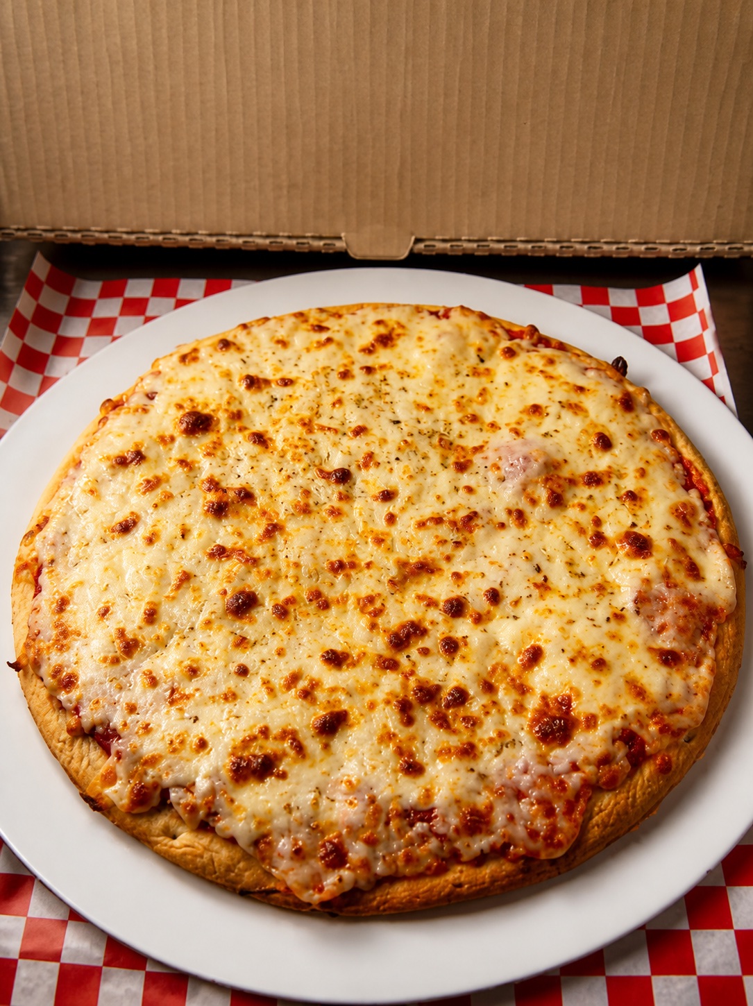 Fresh cheese pizza from Y-Not Pizza
